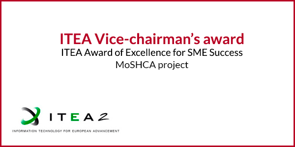 EXiT ha ganado el premio ITEA al Premio ITEA Vice-chairman’s award: the ITEA Award of Excellence for SME Success. El grupo eXiT fue elegido como partner en el  proyecto MoSHCa . MoSHCA es un proyecto muy exitoso dirigido a las PYMES orientado a mejorar la interacción paciente-médico y el control de las enfermedades crónicas.